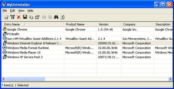 הכלי החופשי MyUninstaller של NirSoft מסייע להכין רשימה של כל היישומים שהותקנו במחשבי XP