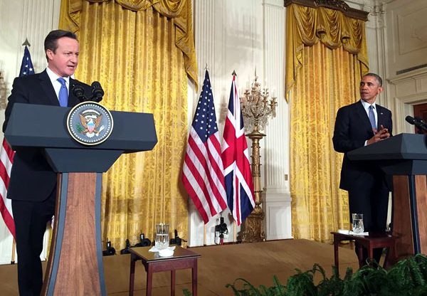 ברק אובמה ודיוויד קמרון בפגישתם בסוף השבוע בוושינגטון. צילום: עמוד הפייסבוק של ראש משלת בריטניה
