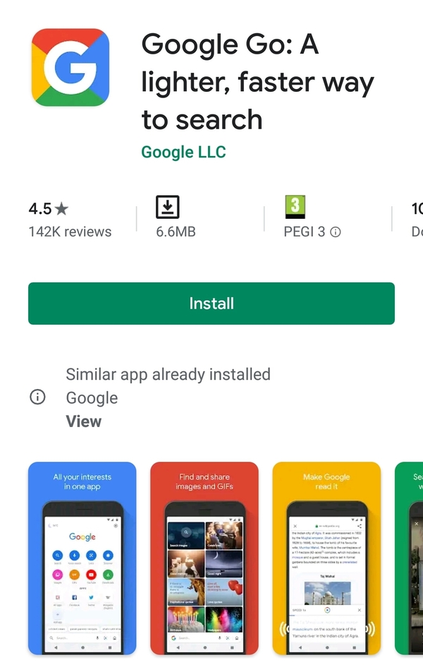 Google Go - מנוע הרזה והקליל כבר בחנות גוגל. צילום מסך