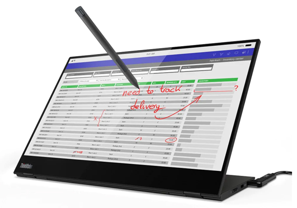 ה-ThinkVision M14t של לנובו עם העט האלקטרוני. צילום: יח"צ
